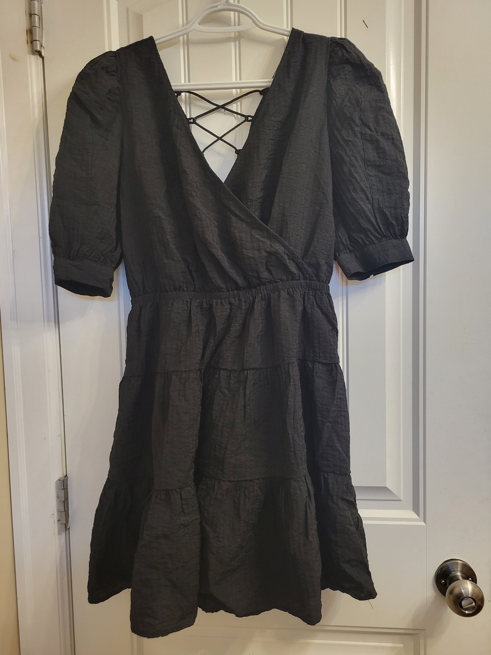 2/$25 Reitmans Black Tiered Midi Dress with Lace-Up Back